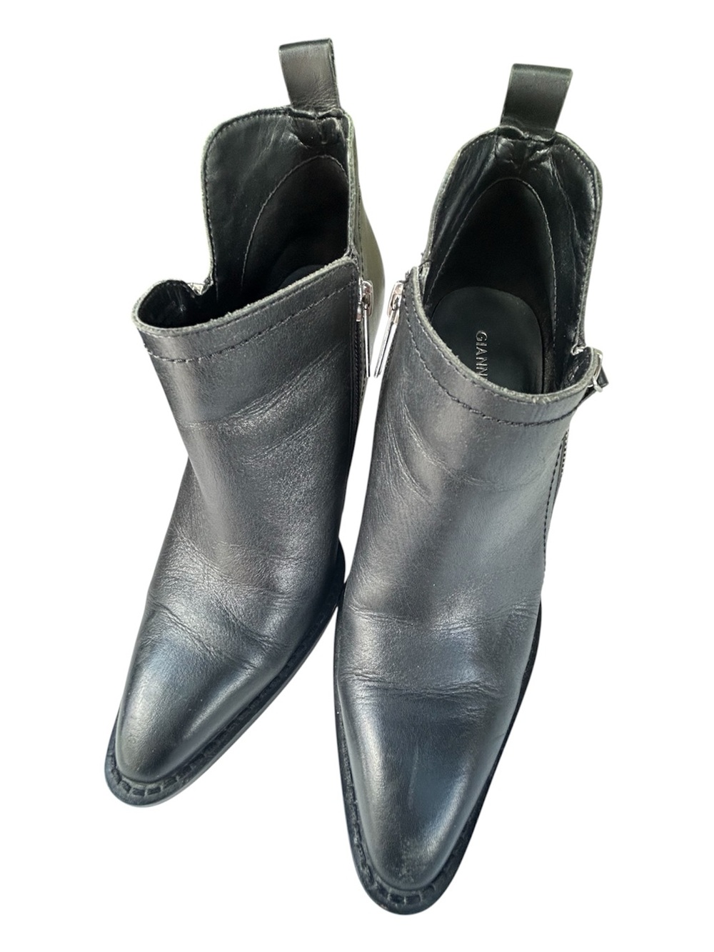 Ganni Black Leather Ankle Boots for women